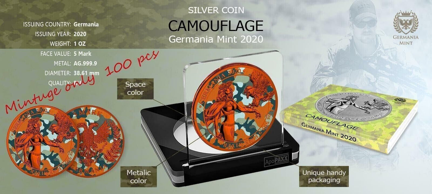 1 Oz Silver Coin 2020 5 Mark Germania Camouflage Edition - Bukovina
